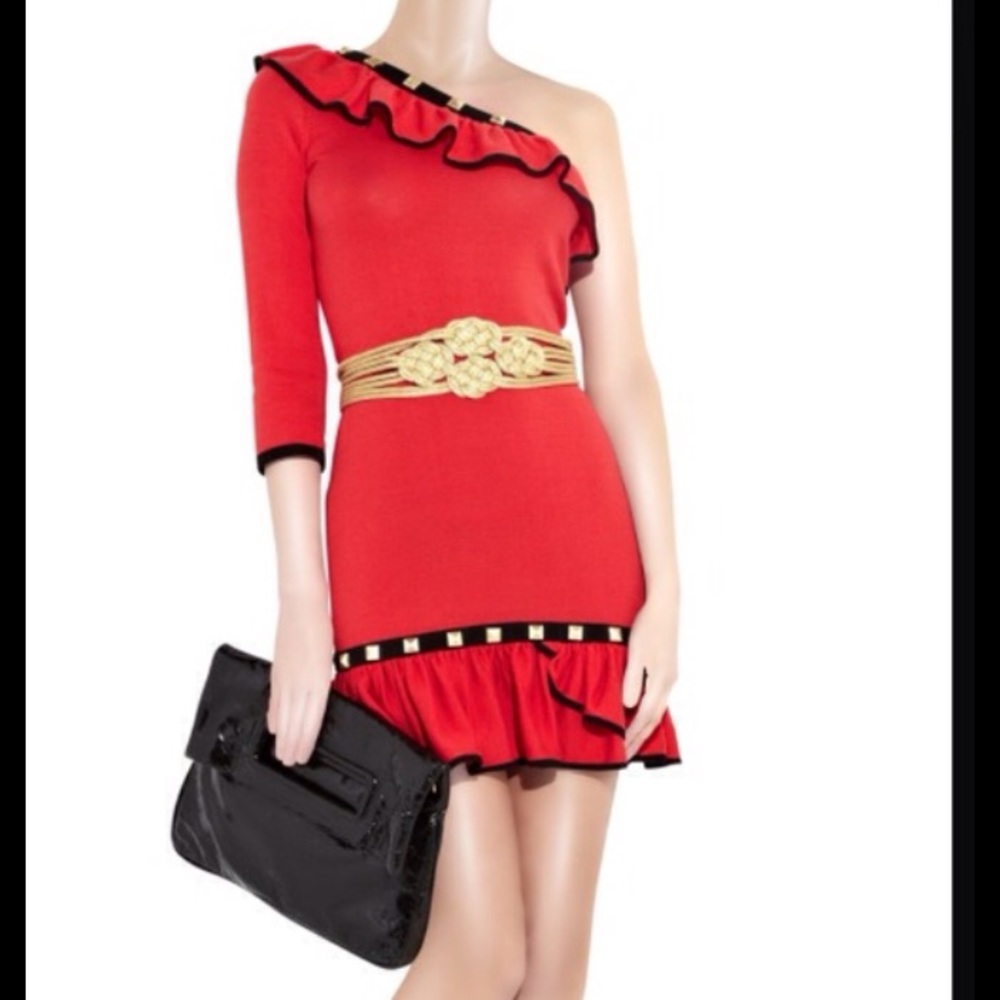 COPY - Red ruffle studded off shoulder dress